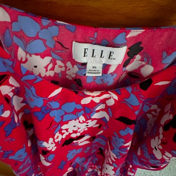 ELLE XS red/blue/white print spaghetti strap flirty dress,gathered waist,midi - Picture 4 of 4